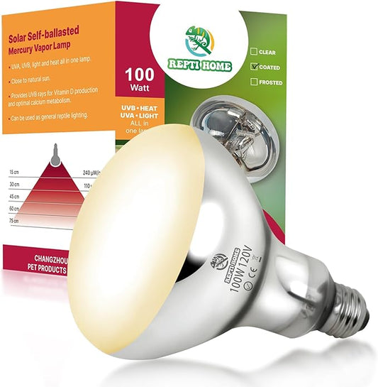 100W UVA UVB Vapor Reptile Heat Lamp, High Intensity Self-Ballasted UVB Basking Lamp Bulb,Full Spectrum Sun Light for Reptiles and Amphibians