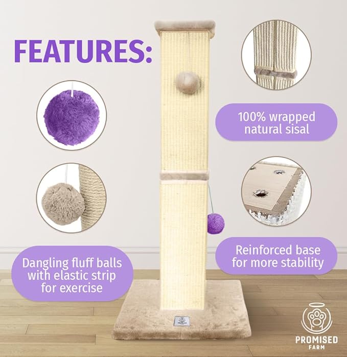 Tall Cat Scratching Post 32 Inches - Protects Furniture - Durable and Sturdy Design - Aesthetic Cat Accessories Essentials