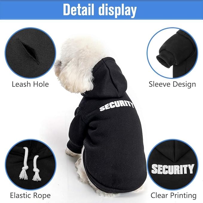 SCENEREAL Security Dog Hoodie for Large Medium Small Dogs, Soft Puppy Sweatshirts with Leash Hole for Outdoor Walking, Fall Winter Halloween Dog Costume Pet Cold Weather Coats