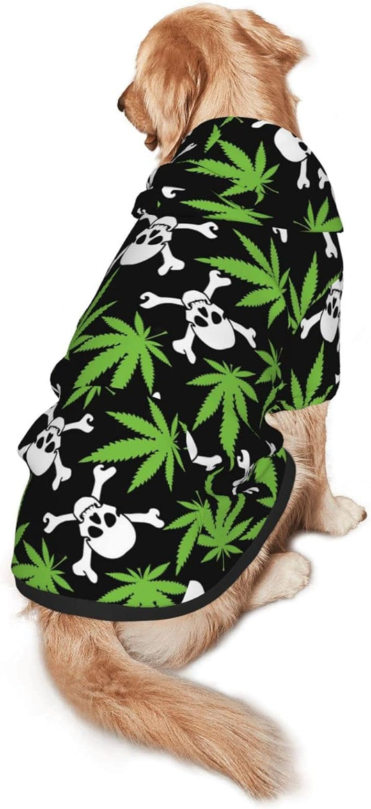 Skull Weed Leaf Dog Hoodies，Dog Clothes with Pocket and Hat Winter Clothes Sweaters for Medium Large Dogs Girl Boy Pets' Clothes Outfits