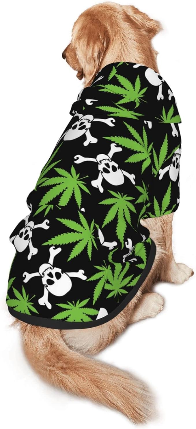 Skull Weed Leaf Dog Hoodies，Dog Clothes with Pocket and Hat Winter Clothes Sweaters for Medium Large Dogs Girl Boy Pets' Clothes Outfits