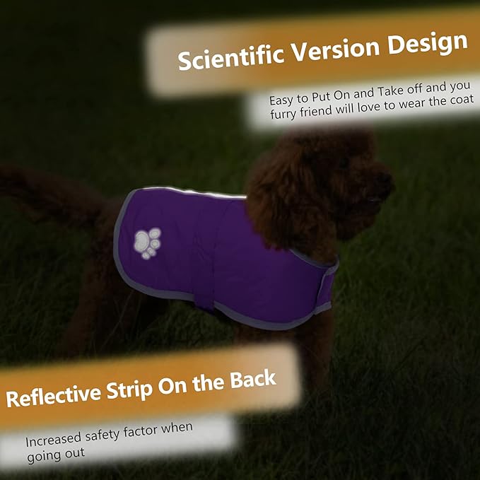 Queenmore Dog Winter Coat, Cold Weather Fleece Jacket for Dogs, Waterproof Reflective Reversible, for Small, Medium and Large Dogs (Purple, S)