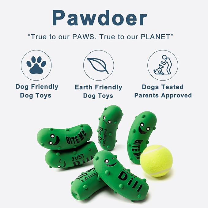 3 Pack Squeaky Dog Toys, Soft Latex Rubber Squeaky Ball for Small Dogs Puppies, Cute Bounce Squeak Crunchy Pickle Pet Dog Toy