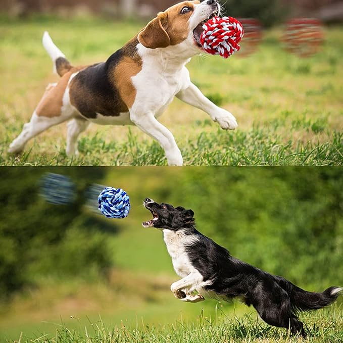 Pet Chew Toy, Knots Weave Cotton Rope, Biting Small Ball for Dogs & Cats, 6 in One Pack