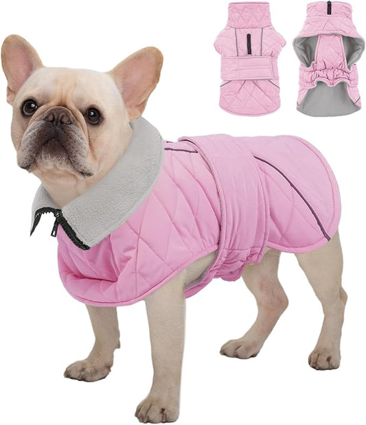 Kuoser Dog Coat, Extra Warm Dog Jacket Windproof Dogs Cold Weather Coats for Medium Dogs, Fleece Lining Turtleneck Puppy Snowsuit Reflective Adjustable Pet Winter Clothes Christmas, Pink M