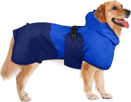 Dog Raincoat Waterproof Reflective Rain Coat with Adjustable Belly Strap & Leg Straps, Hooded Dog Rain Jacket with Leash Hole, Windproof Puppy Rain Gear for Small Medium Large Dogs