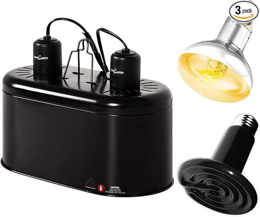 REPTI ZOO Dual Reptile Light Fixture, Reptile Heat Lamp Combo Pack Include 100W Full Spectrum UVA UVB Light Basking Spot Lamp Bulb & 100W Ceramic Heat Emitter Heating Bulb