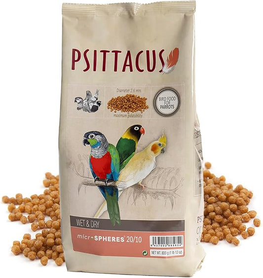 Psittacus Microspheres Wet & Dry 20/10 1.8 lb | for Chops and Salads Recipes, The Easiest One, Quick and Cold Preparation | Premium Pellet for Birds and Parrots, 100% Non-GMO
