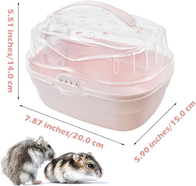 Hamster Carrier Cage with Water Bottle,Portable Hamsters Travel Cage Plastic Guinea Pig Carrying Cases Small Animal Carry Cage for Dwarf Hamsters Chinchillas Hedgehog Mouse(Pink)