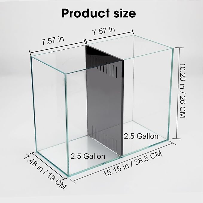 5 Gallon Betta Fish Tank with Divider, Small Aquarium, Fits 2 Bettas, 2.5 Gallon *2 Rooms.(Divider not Removable)