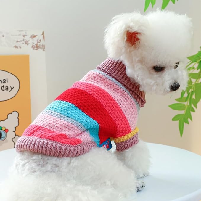 Rainbow Puppy Sweater for Small Dog Pullover Knitted Dog Sweatshirt Cable Cat Knitwear Warm Pet Clothes for Kitten Chihuahua Yorkie Toy Poodle XXS (Rainbow, X-Large)