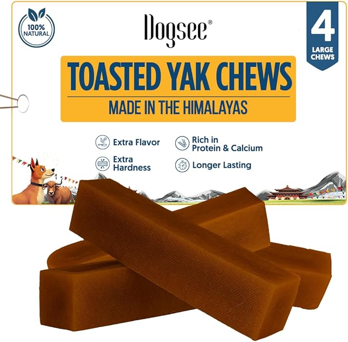 Dogsee Toasted Yak Cheese Himalayan Dog Chews (Large- 4 Chews) | Extra Long-Lasting | Double Cooked for Extra Smoky Cheese Flavor | Rich in Protein & Calcium | Easy to Digest | for Cleaning Teeth