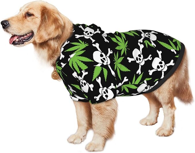 Skull Weed Leaf Dog Hoodies，Dog Clothes with Pocket and Hat Winter Clothes Sweaters for Medium Large Dogs Girl Boy Pets' Clothes Outfits