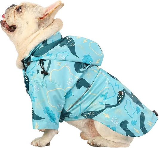 HDE Dog Raincoat Poncho Double Layer Zip Rain Jacket with Removable Hood, Leash Hole for Small to 3XL Dogs and Puppies Dinosaurs - L