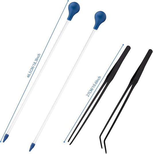 Aquarium Choice Coral Feeder Long Syringe, 2 Units, SPS HPS Marine Reef Coral Feeder Tool, 2 Tweezers for Coral Frag, Fish Excreta Cleaner