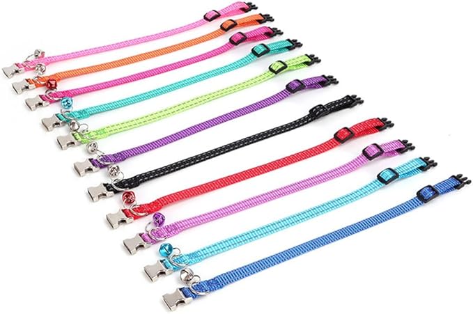 Orange XS Dog Collar with Bell, Reflective Nylon XSmall Cat Collars Soft Adjustable Buckle for XXS Small Puppy Female Tiny Pets Dogs Girl Kitten Yorkie Chihuahua X-Small