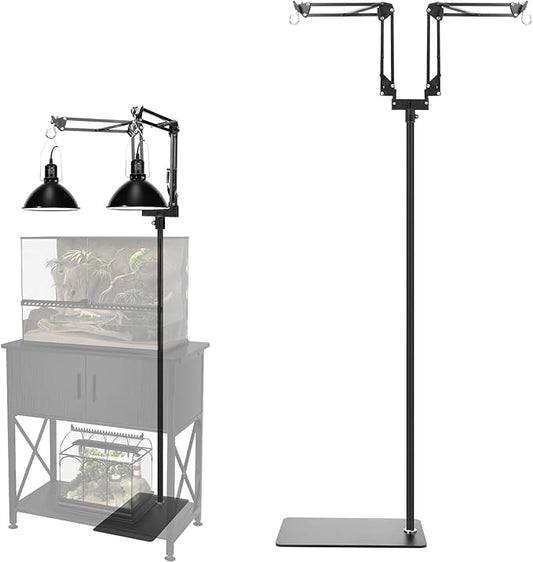 Adjustable Reptile Heat Lamp Stand with 360° Swing Arm – Multi-Height Floor Light Holder for Bearded Dragons, Turtles, Snakes, Chicks, Plants (19.98-142cm Height, 33x21cm Stable Base)