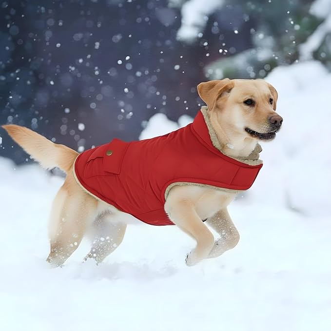 ASENKU Warm Dog Winter Coat Fleece & Turtleneck Dog Puffer Jacket with Pockets Waterproof Pet Cold Weather Clothes with Leash Hole for Medium Large Dogs