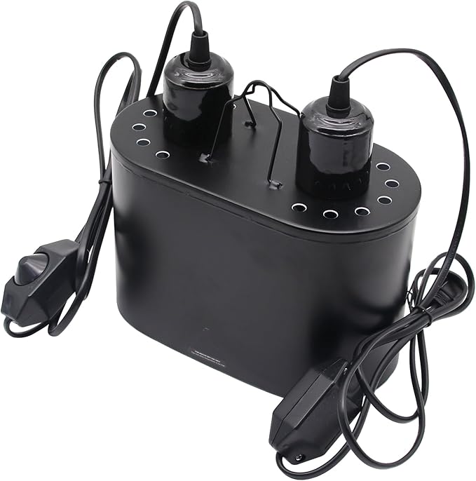 Dual Reptile Deep Dome Lamp Fixture with Temperature Adjustment,Dual Deep Cap Combo Integration Design Heat Lighting Lamp UVB Light with Independent Switches, for Reptile Snake and Tortoise