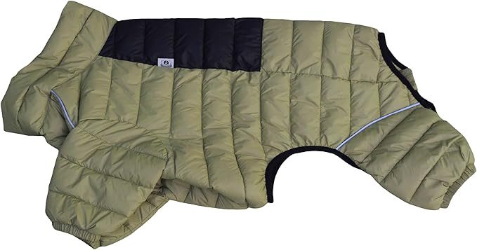 Lovelonglong Dog Coat Dog Warm Jacket, 4 Legs Covered Waterproof Windproof Reflective Warm Dog Vest, Zippered Adjustable Outdoor Dog Snow Jacket for Small Medium Large Dogs Olive Green XXL