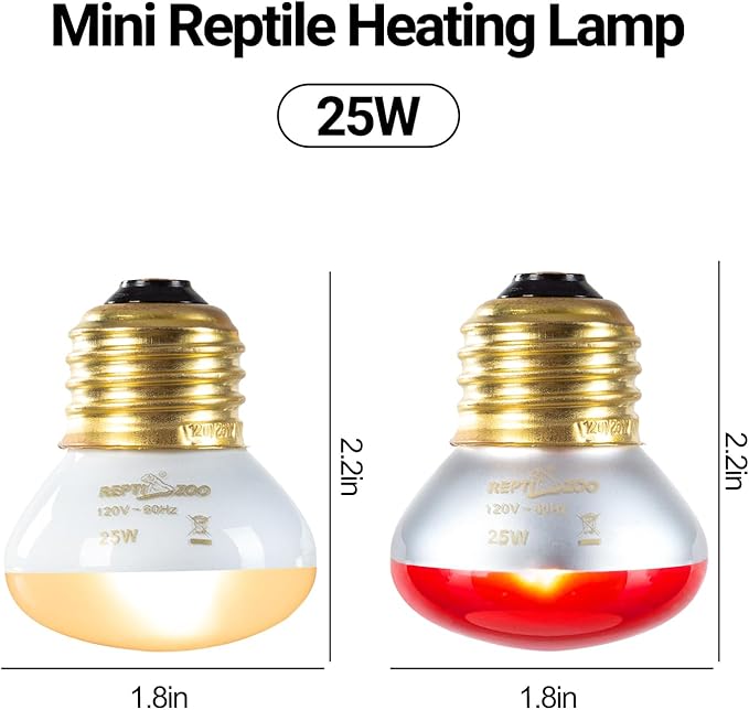 REPTI ZOO Nano Dual Dome Reptile Light Fixture and 25W Reptile Heat Lamp Combo Pack, Mini Daylight Basking Spot Heat Lamp & Nano Heat Emitter Basking Spot Lamp