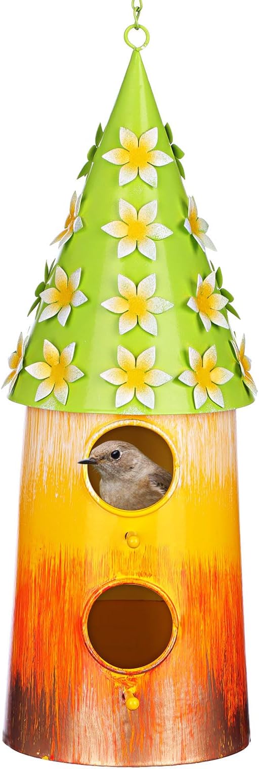 BAYN Hanging Bird House for Outside, 2 Story Double Hole Metal Birdhouse for Outdoor Hanging Handwork Bird Nest Decorative Garden Decor Outdoor