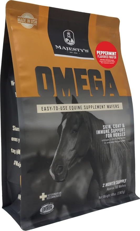 Majesty's Omega Wafers - Superior Horse/Equine Skin, Coat, and Immune Support Supplement - Omega 3, 6, 9, and Biotin (Peppermint, 60 Count)