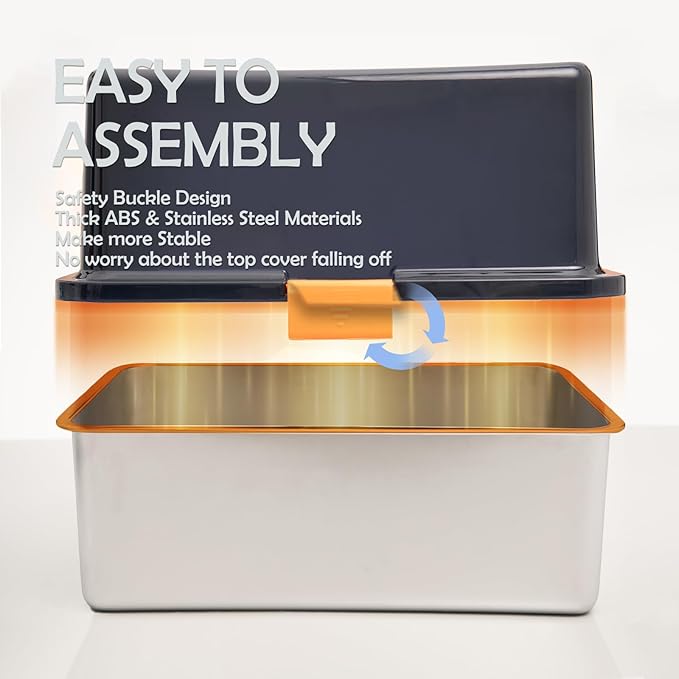 MEEXPAWS Stainless Steel Cat Litter Box Top Entry XL Large with Lid, 8'' High Side Metal Cat Litter Box for Big Cats, Top Cover with Slot, Non-Stick, Easy Clean, Include Litter Scoop