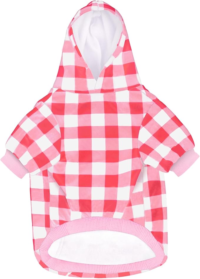 GreenJoy Plaid Dog Sweaters Hoodies Sweatshirts for Dogs Cats, Warm and Soft Cold Weater Coats for Christmas (Pink, X-Large)