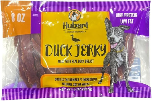 Hubert Pet Gourmet Duck Jerky Dog Treats: Healthy & Natural Training Snacks, Ideal for All Dog Sizes, Low Fat, High-Protein, 8 Ounce Trial Size