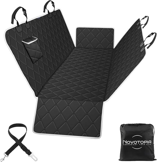 Dog Car Seat Cover for Back Seat 100% Waterproof, Long-Lasting and Soft Nonslip Backseat Dog Cover for Cars, SUVs and Trucks (Black-White, Standard (54" W x 59" L))