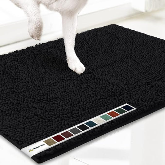 Muddy Mat® AS-SEEN-ON-TV Highly Absorbent Microfiber Door Mat and Pet Rug, Non Slip Thick Washable Area and Bath Mat Soft Chenille for Kitchen Bathroom Bedroom Indoor and Outdoor - Black Large 35"X24"