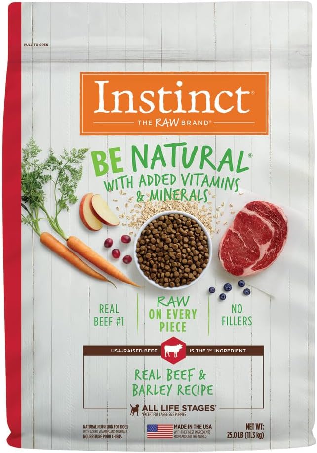 Instinct Be Natural, Natural Dry Dog Food, Raw Coated Kibble - Real Beef & Barley, 25 lb. Bag