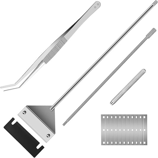 25" Glass Aquariums Algae Scraper - Durable Stainless Steel, Powerfully Remove Stubborn Algae, Professional Fish Tank Cleaner Tools, Includes Sheath, Long Tweezers & 10 Replaceable Blades