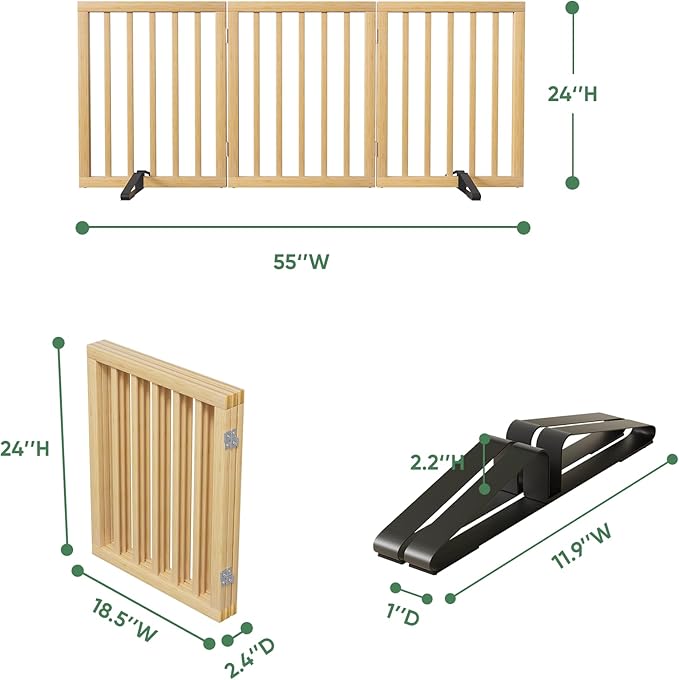 Dog Gate, Freestanding for Doorways, Indoor, Pet Gates for Bedroom, 3 Panels (Natural)