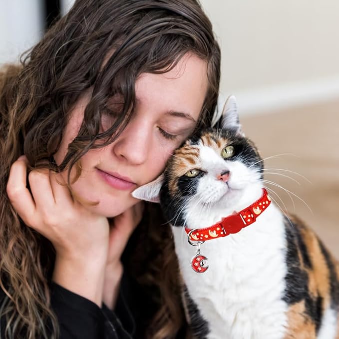 2Pcs Breakaway Cats Collars Cat Collars for Boy & Girl Cats Adjustable Kitten Collars with Bell,Purple+Scarlet