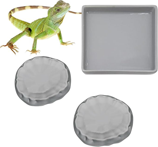 3 Pack Reptile Food Bowl Water Dish, Ceramics Reptile Feeding Bowl, Bearded Dragon Feeding Dish Kit, Tank Terrarium Aquarium Accessory for Hermit Crab Turtle Tortoise Lizard Frog Snail Leopard Gecko