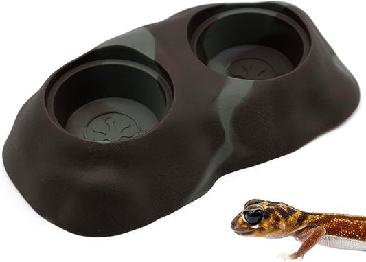 Pangea Ultimate Eco Dish, Crested Gecko Food and Water Bowl for Terrestrial Lizards, Durable Silicone Feeding Accessory for Reptile Terrariums 3.125in x 5.5in (Grey Marble)