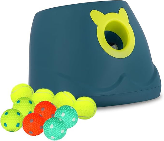 Automatic Ball Launcher for Dogs, Dog Fetch Ball Thrower Launcher, 4 Adjustable Distances, Interactive Pet Self Playing for Small Dogs and Puppies with 10 Balls (2 inches)