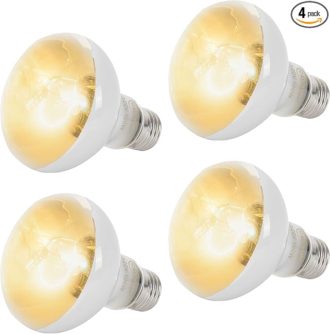 CALPALMY (4-Pack 100W Reptile Heat Lamp Bulbs - UVA Daylight Basking Light Bulbs for Reptiles, Turtles, Lizard, Bearded Dragon and Amphibians - 120V R80 Reflector Bulbs with E26 Screw Cap Base