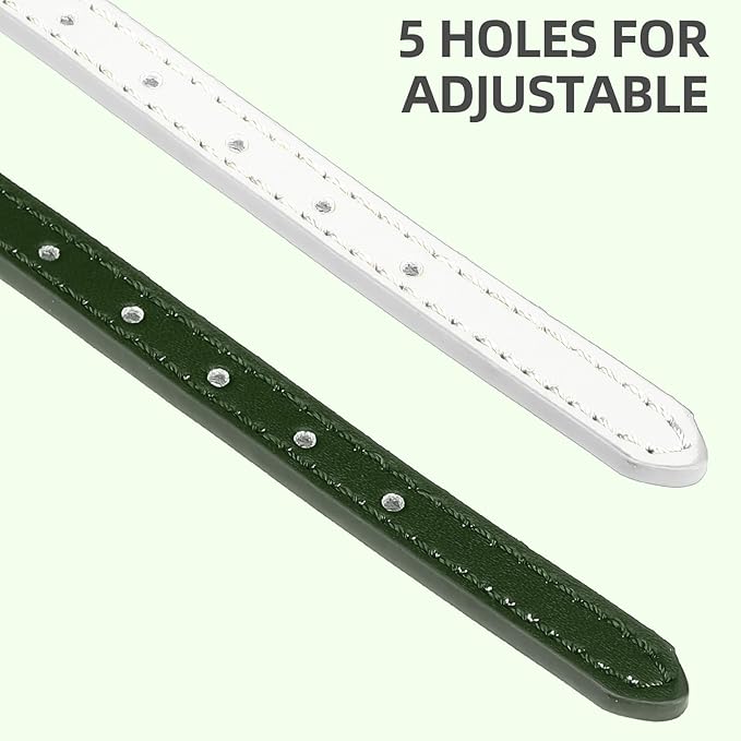 PUPTECK 2 PCS Soft Genuine Leather Cat Kitten Collar with Bells Adjustable for Girl Boy Cats Puppy - White, Deep Green