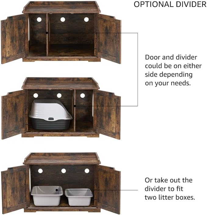 unipaws Cat Litter Box Enclosure Furniture, Dog Proof Hidden Litter Box Cover, Cabinet for Large Cat,Hideaway Kitty House, Rustic