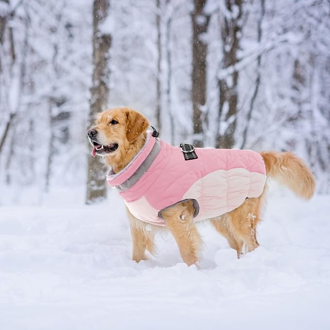 Lelepet Dog Coat Warm Dog Winter Coat Waterproof Dogs Jacket with Harness Built in Reflective Pet Fleece Vest Zip-Up Cold Weather Coats for Medium Dogs Turtleneck & Windproof Coats Dachshund Pink M