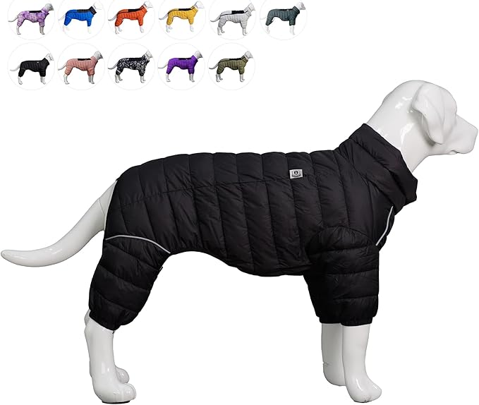 Lovelonglong Dog Coat Dog Warm Jacket, 4 Legs Covered Waterproof Windproof Reflective Warm Dog Vest, Zippered Adjustable Outdoor Dog Snow Jacket for Small Medium Large Dogs Black S