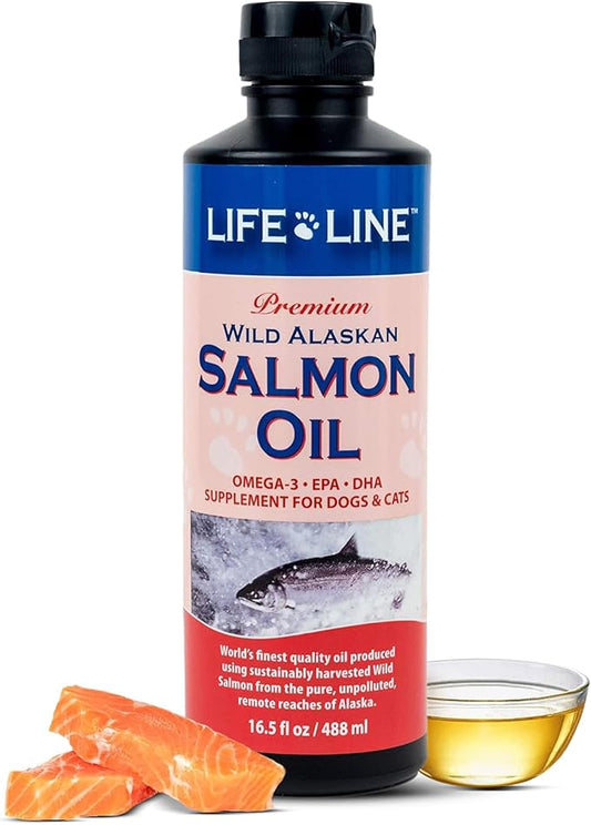 Life Line Wild Alaskan Salmon Oil for Dogs & Cats | Omega-3 DHA & EPA Supplement for Skin, Coat, Brain, and Heart Support – 16.5 Oz