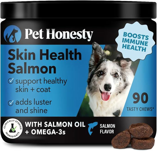 Skin Health Salmon Chews - Itch Relief for Dogs, Omega 3 Fish Oil for Dogs, Natural Salmon Oil for Dog Chews for Healthy Skin & Coat, May Reduce Shedding, Dog Fish Oil Supplements - 90 Ct