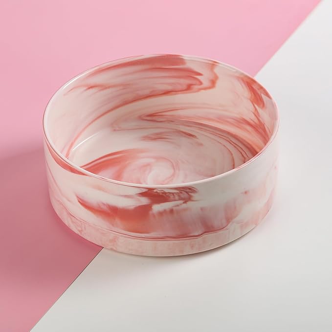 8 in Dog Bowl Ceramic for Medium Large Sized Breed,Retrievers,7.6 Cups Non Slip Heavy Weighted Dog Food Water Dish,Big Pet Bowl Marble Pink