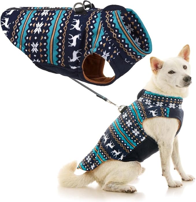 Gooby Zip Up Fleece Dog Sweater - Deer Blue, 2X-Large - Warm Pullover Fleece Step-in Dog Jacket with Dual D Ring Leash - Winter Small Dog Sweater - Dog Clothes for Small Dogs Boy and Medium Dogs