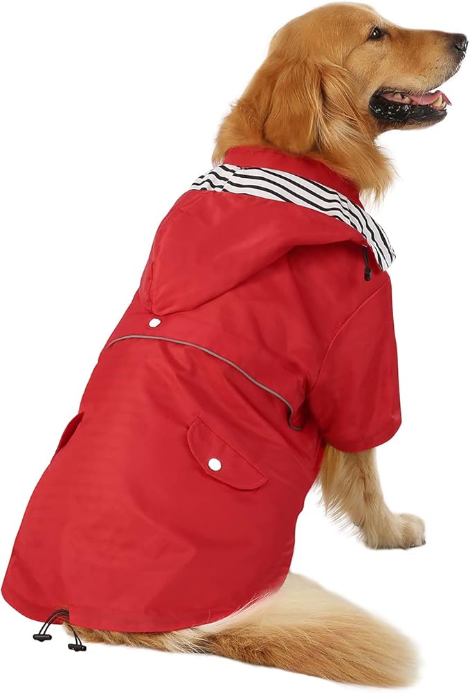 HDE Dog Raincoat Poncho Double Layer Zip Rain Jacket with Removable Hood, Leash Hole for Small to 3XL Dogs and Puppies Red - XL