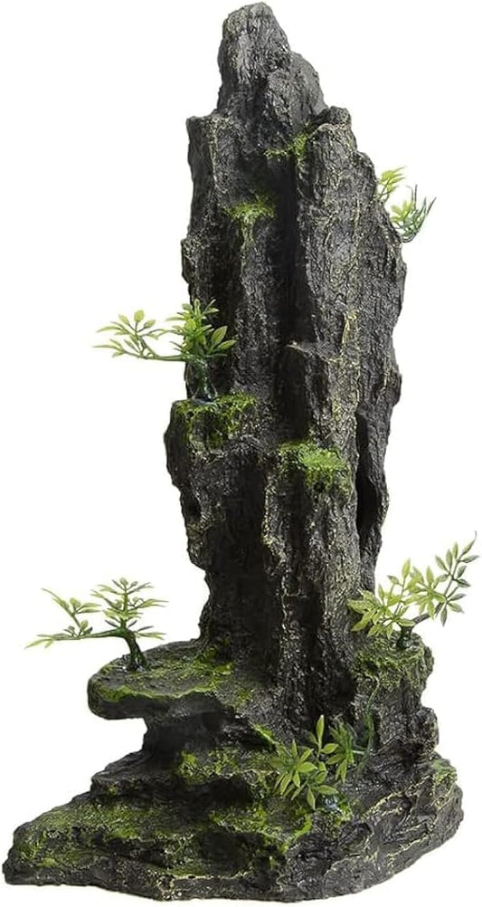 AnRui Aquarium Decorations Large and Tall Mountain View Stone Betta Hideout Fish Tank Accessories Decor Cute Tree Rock Cave Landscape for Turtles, Fish to Play, 14.4inch